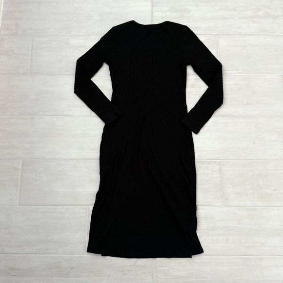 Entro Maxi Dress Long Sleeve Full Length Scoop Neck Black Sweater Large Buttons - Picture 7 of 9